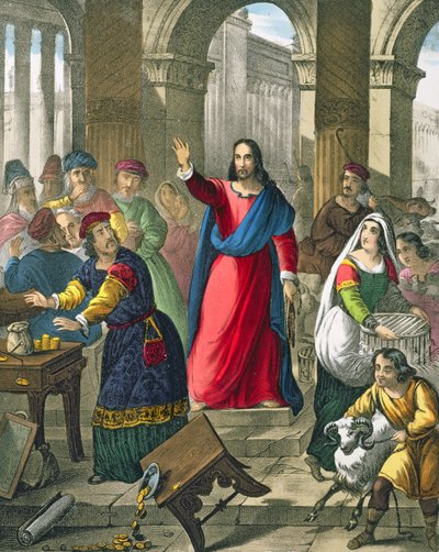 Christ Cleanses the Temple, from a bible printed by Edward Gover, 1870s by Siegfried Detler Bendixen
